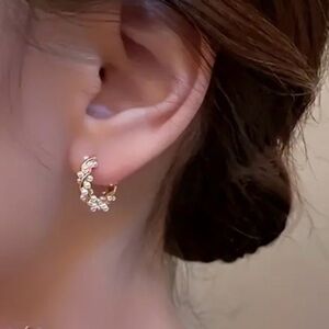Gold Tone and Mini Pearl Hoop Earrings, New